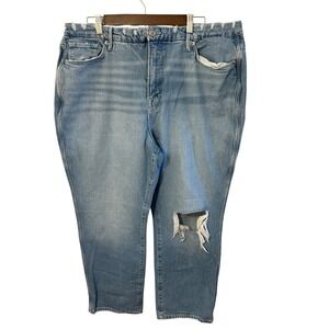 Good American Distressed High Rise Straight Leg Jeans Light Wash Size 18